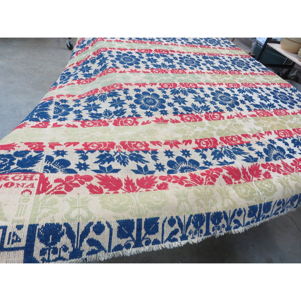 Antique 3 Color Woven Coverlet JH March Co. 1842 Salona Clinton Cty Pennsylvania