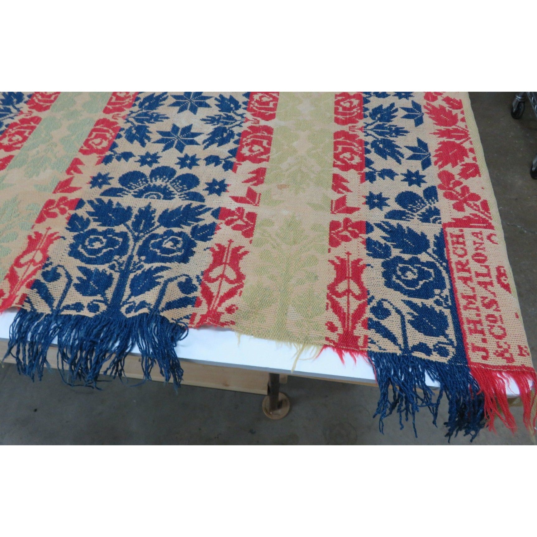 Antique 3 Color Woven Coverlet JH March Co. 1842 Salona Clinton Cty Pennsylvania