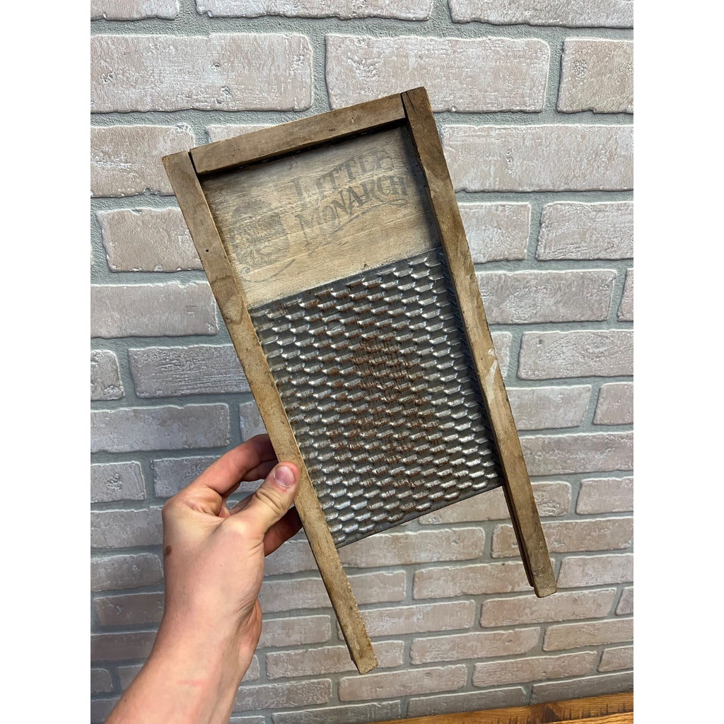 Antique Primitive 1920s Little Monarch Child's Wood & Tin Washboard Laundry Decor Farmhouse
