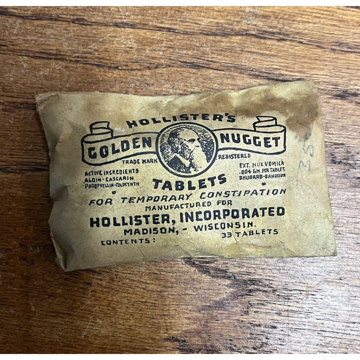 Vintage Hollister's Golden Nugget Tablets Hollister Drug Co Madison WI Package