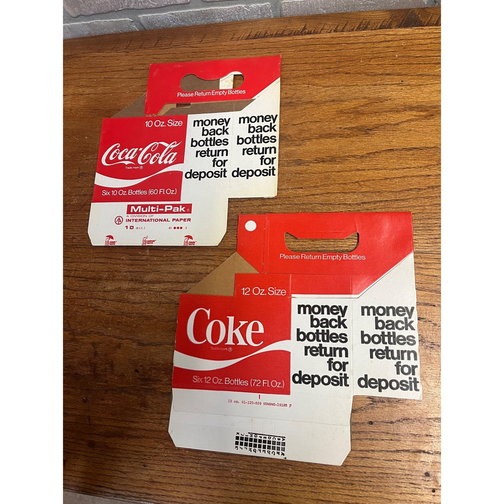 (2) Vintage 1960s Coca Cola NOS Soda Carrier Totes Advertising Bottle Carrier 10oz 12oz