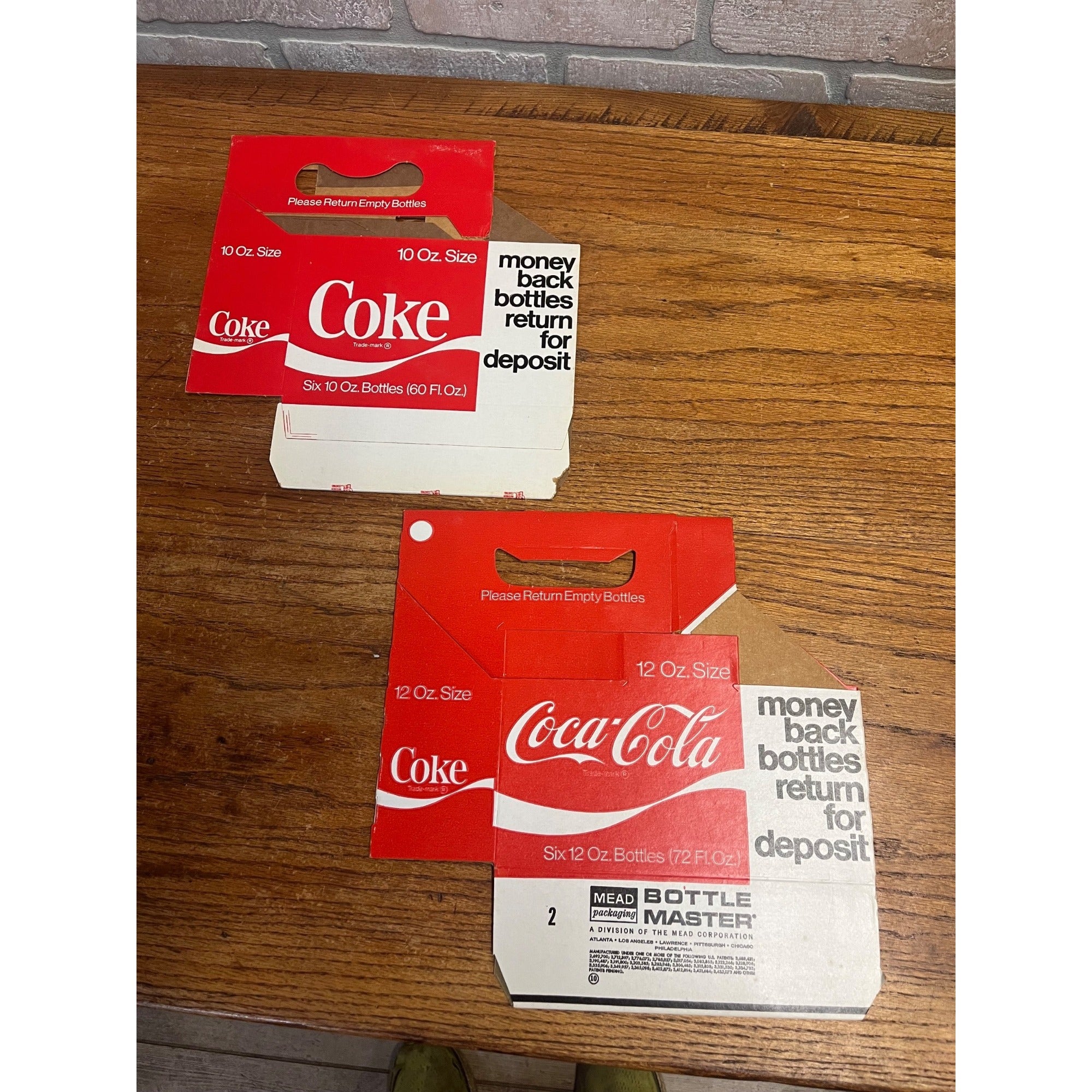 (2) Vintage 1960s Coca Cola NOS Soda Carrier Totes Advertising Bottle Carrier 10oz 12oz