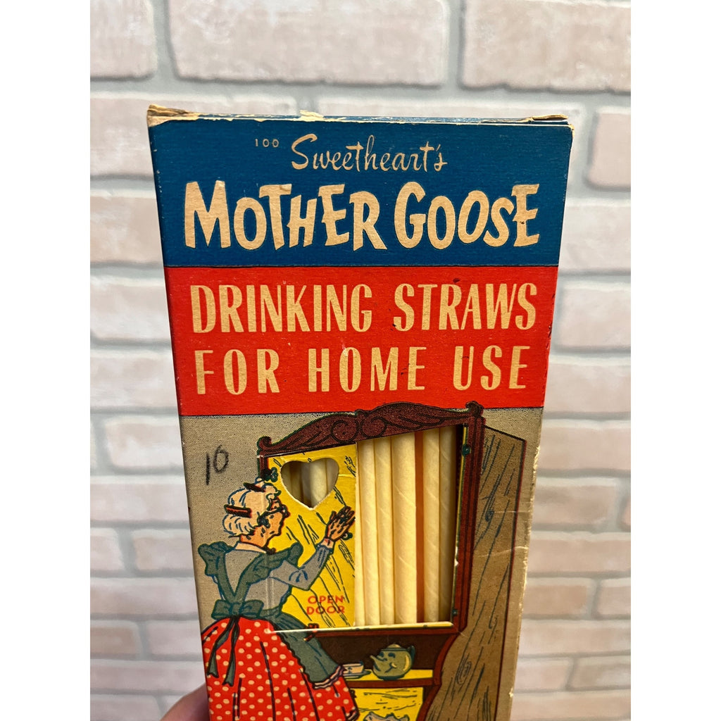 Vintage 1950s Mother Goose Drinking Straws Advertising Box w/ Straws Sweetheart