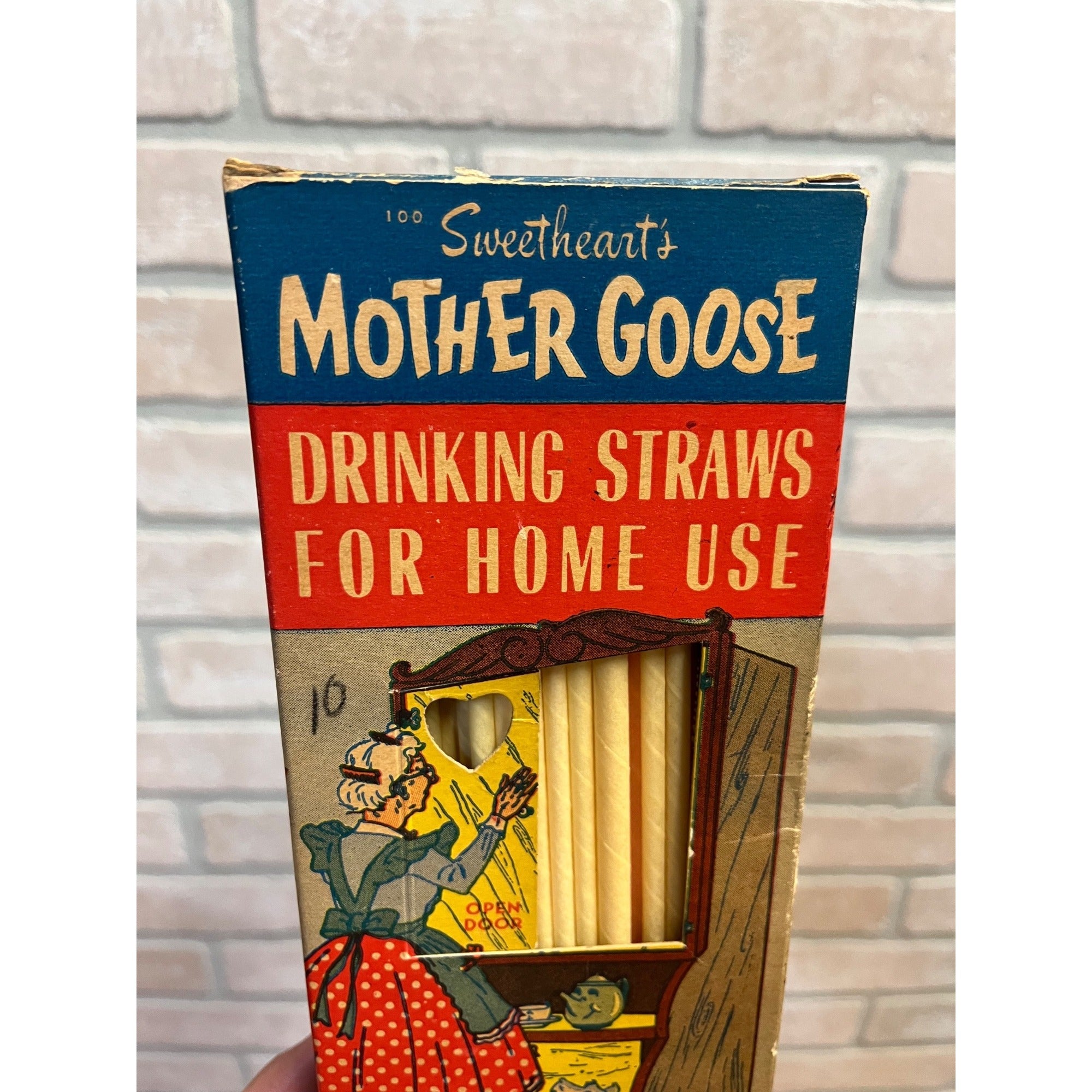 Vintage 1950s Mother Goose Drinking Straws Advertising Box w/ Straws Sweetheart