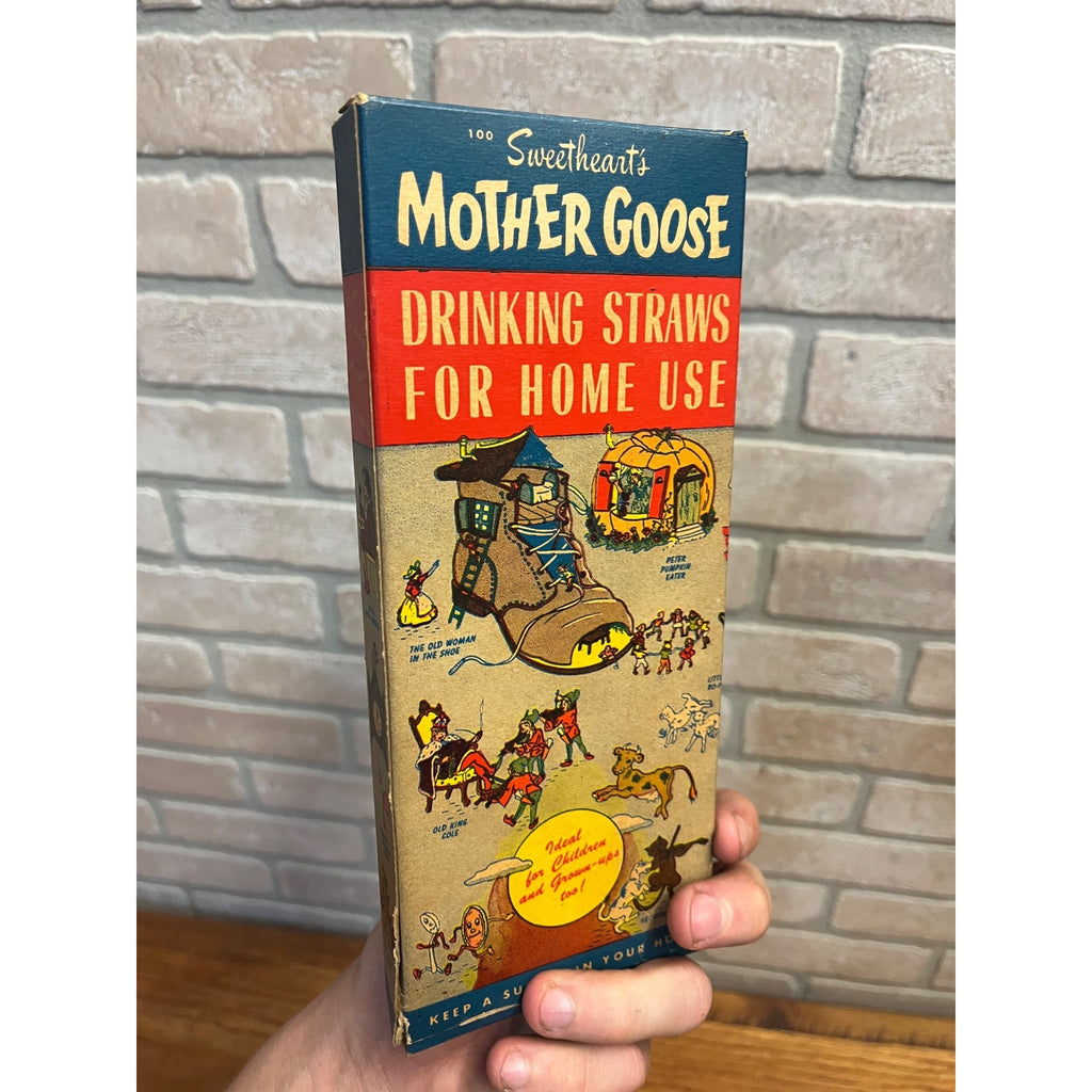 Vintage 1950s Mother Goose Drinking Straws Advertising Box w/ Straws Sweetheart