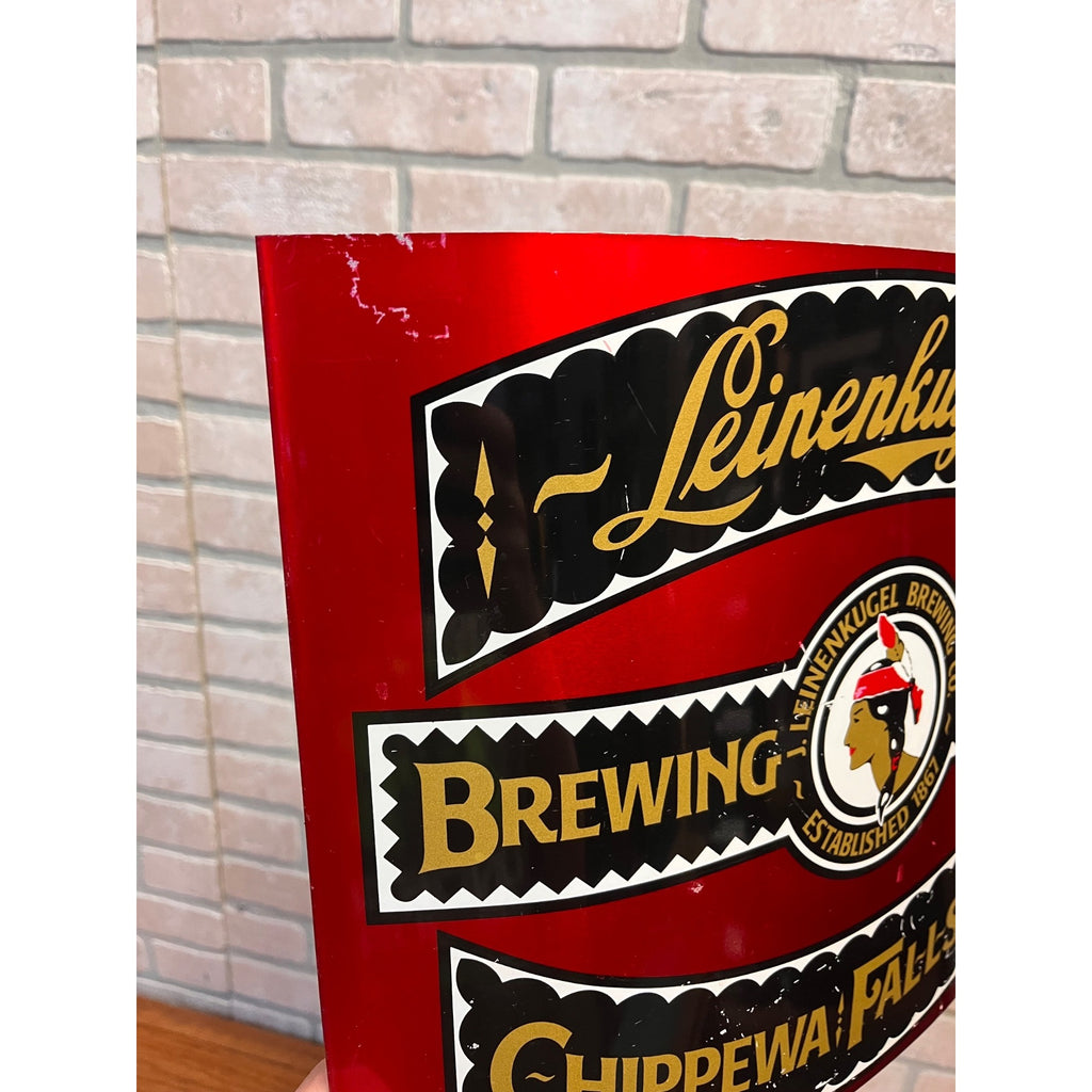 Vintage Leinenkugel's Curved Tin Advertising Sign Indian Maiden Logo Chippewa Falls, WI