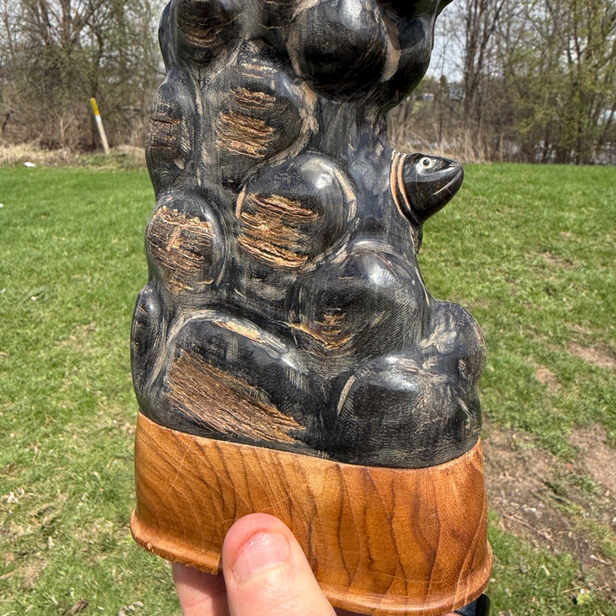 Vintage Sea Turtles Wood Carved Statue Figure Sculpture on Wood Base