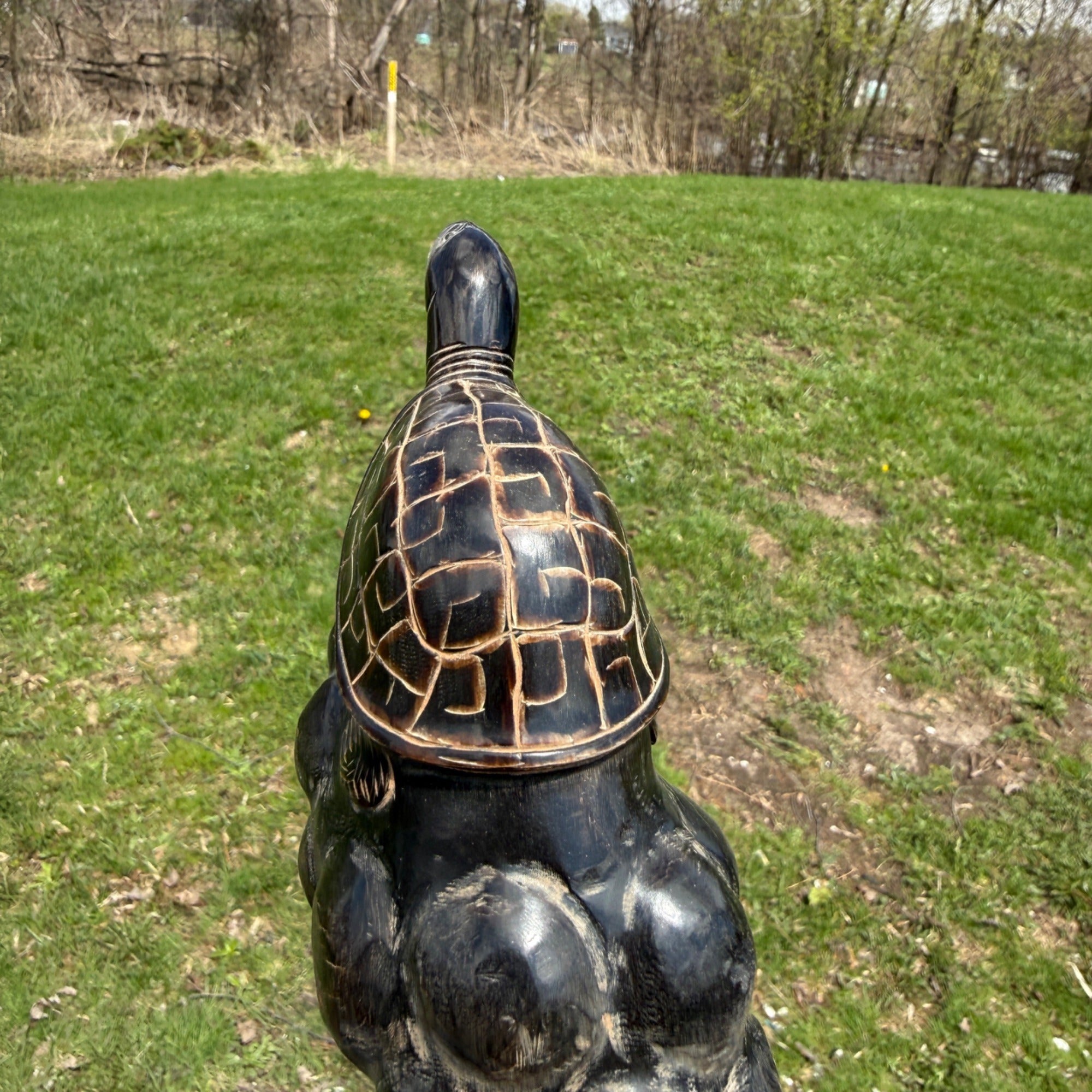 Vintage Sea Turtles Wood Carved Statue Figure Sculpture on Wood Base