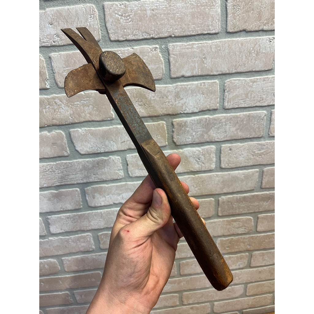 Vintage Bridgeport Hardware No.121 Crate Hammer Hatchet Tool Wood Handle