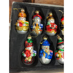 Vintage Thomas Pacconi Classics Wooden Crate With 17 International Glass Snowman Christmas Ornaments 2003