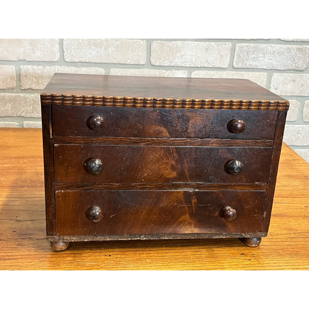 Antique 19th c. Mahogany Wood Miniature 3-Drawer Chest Americana AAFA Victorian