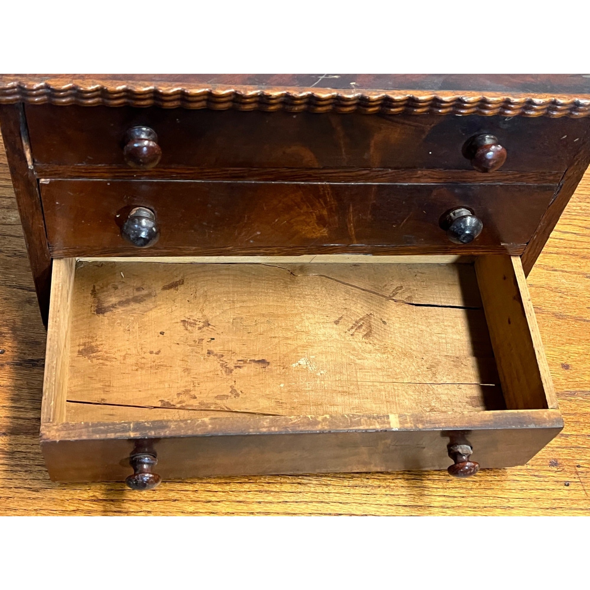 Antique 19th c. Mahogany Wood Miniature 3-Drawer Chest Americana AAFA Victorian