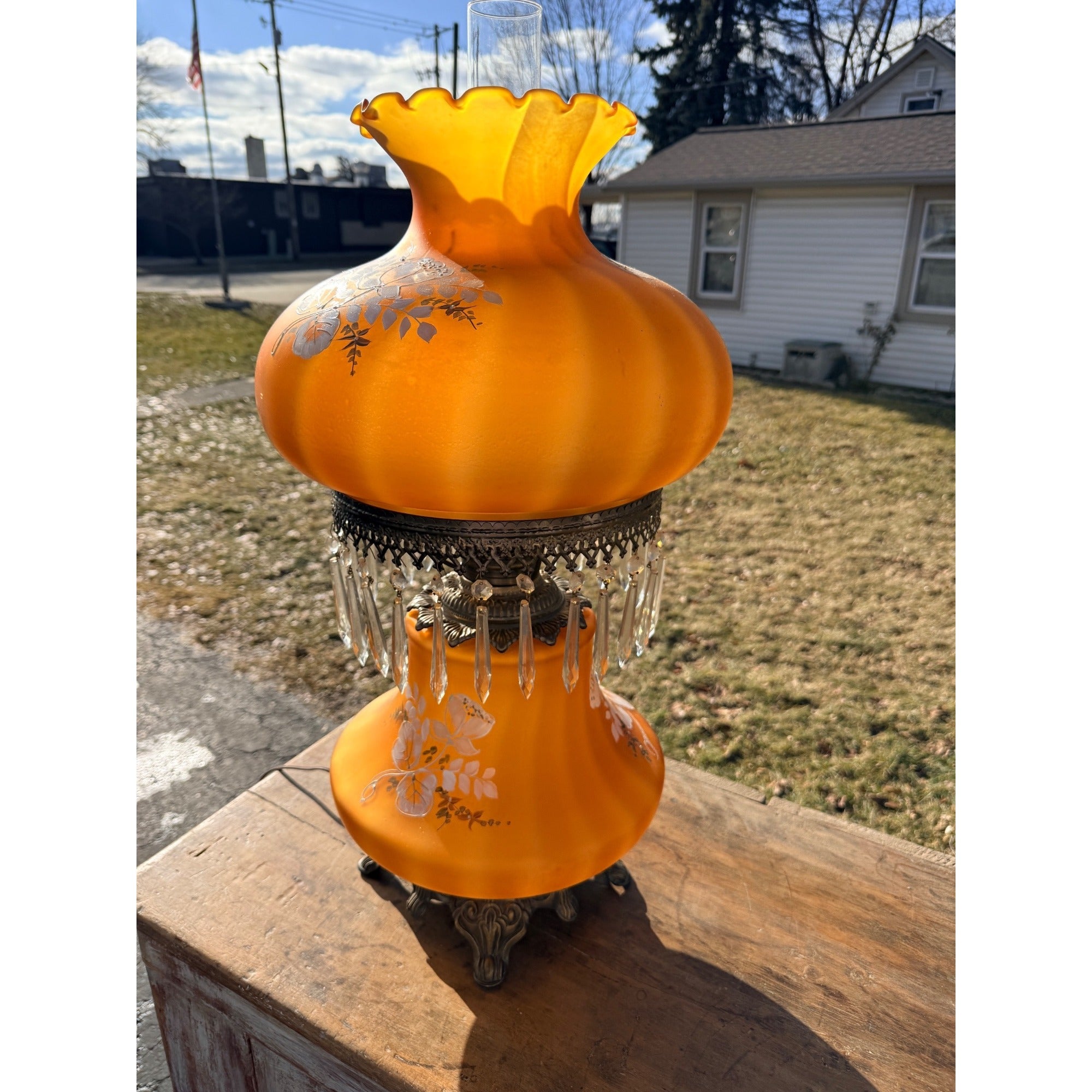 Vintage Hurrivan Orange Glass Table Lamp Mid-Century