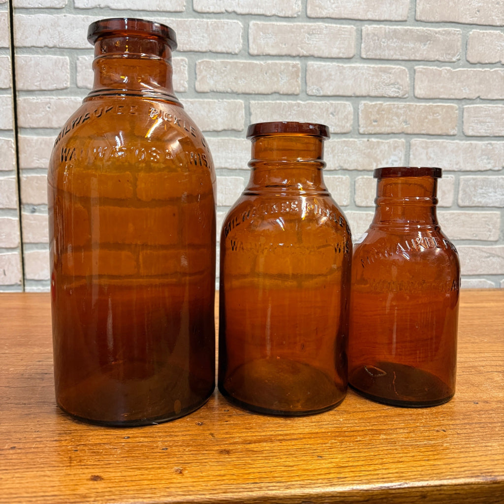 RARE Milwaukee Gallon 13" Pickle Fruit Jar Advertising Wauwatosa Wisconsin Bottle Amber