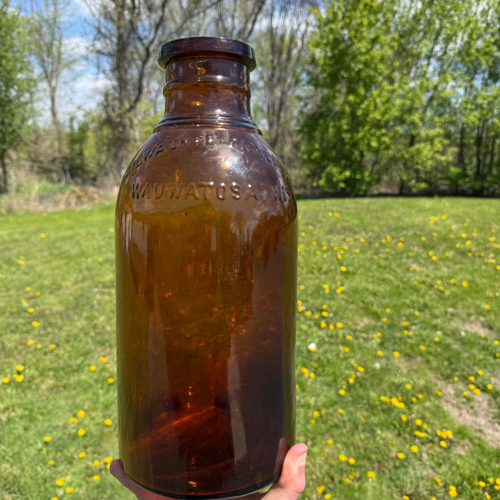 RARE Milwaukee Gallon 13" Pickle Fruit Jar Advertising Wauwatosa Wisconsin Bottle Amber