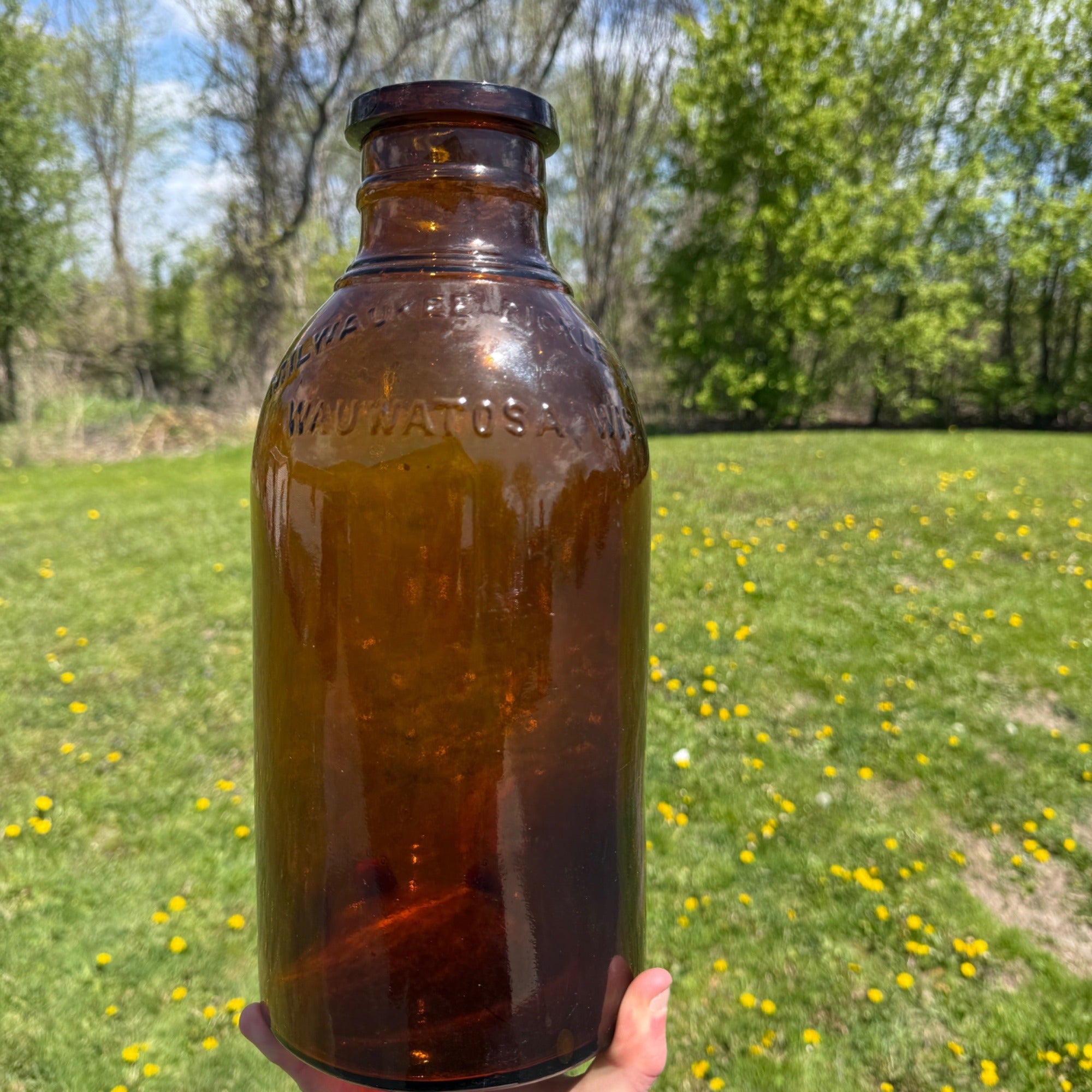 RARE Milwaukee Gallon 13" Pickle Fruit Jar Advertising Wauwatosa Wisconsin Bottle Amber