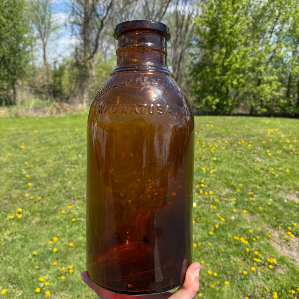 RARE Milwaukee Gallon 13" Pickle Fruit Jar Advertising Wauwatosa Wisconsin Bottle Amber
