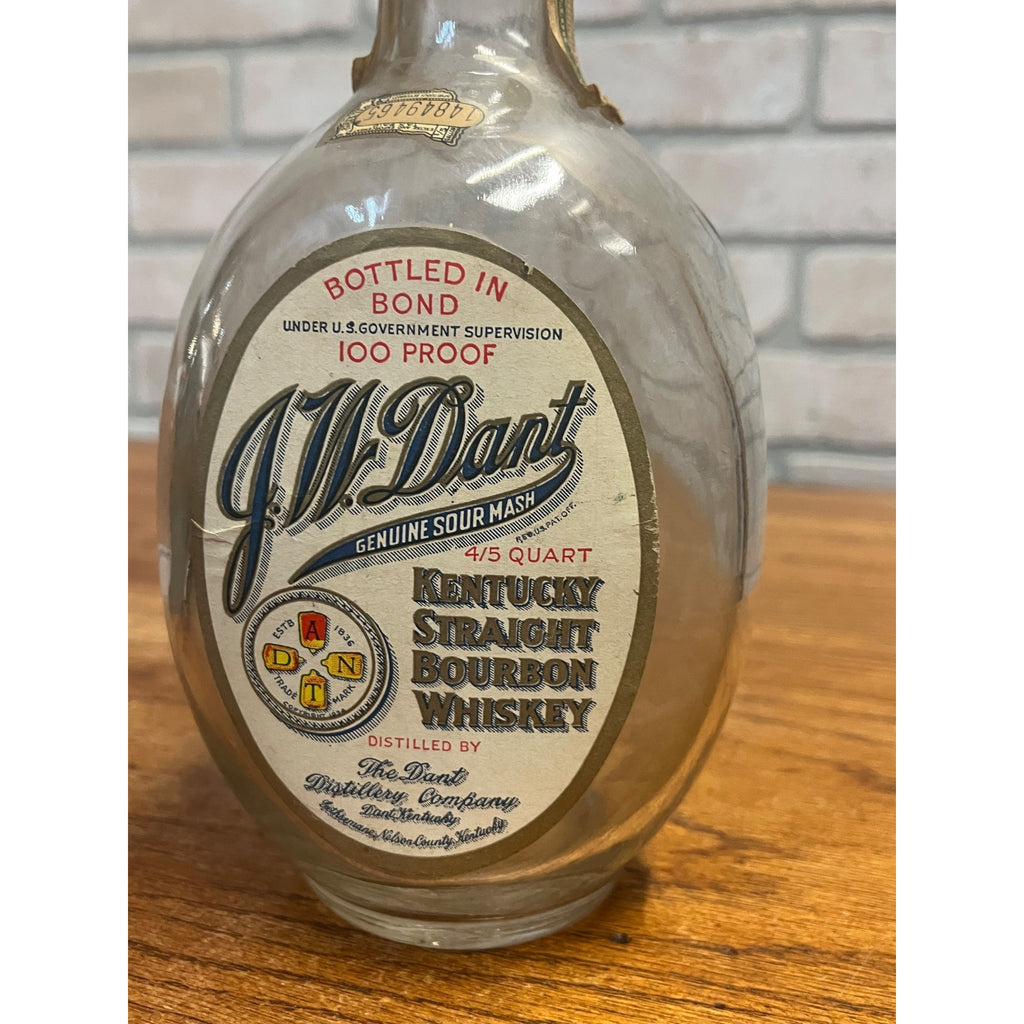 Vintage Empty J.W. Dant Distillery Genuine Sour Mash Kentucky Bourbon Whiskey Bottle With Curved Handhold Kentucky