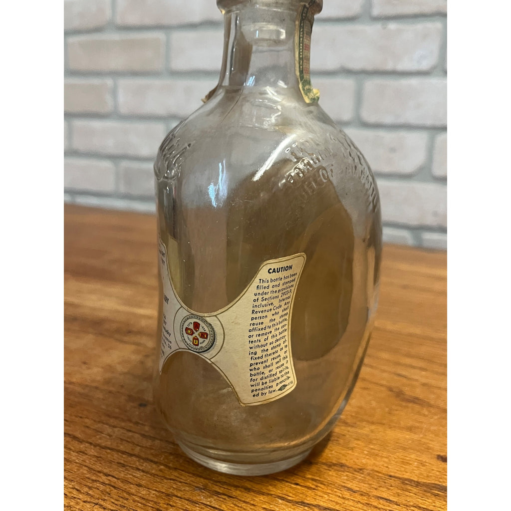 Vintage Empty J.W. Dant Distillery Genuine Sour Mash Kentucky Bourbon Whiskey Bottle With Curved Handhold Kentucky