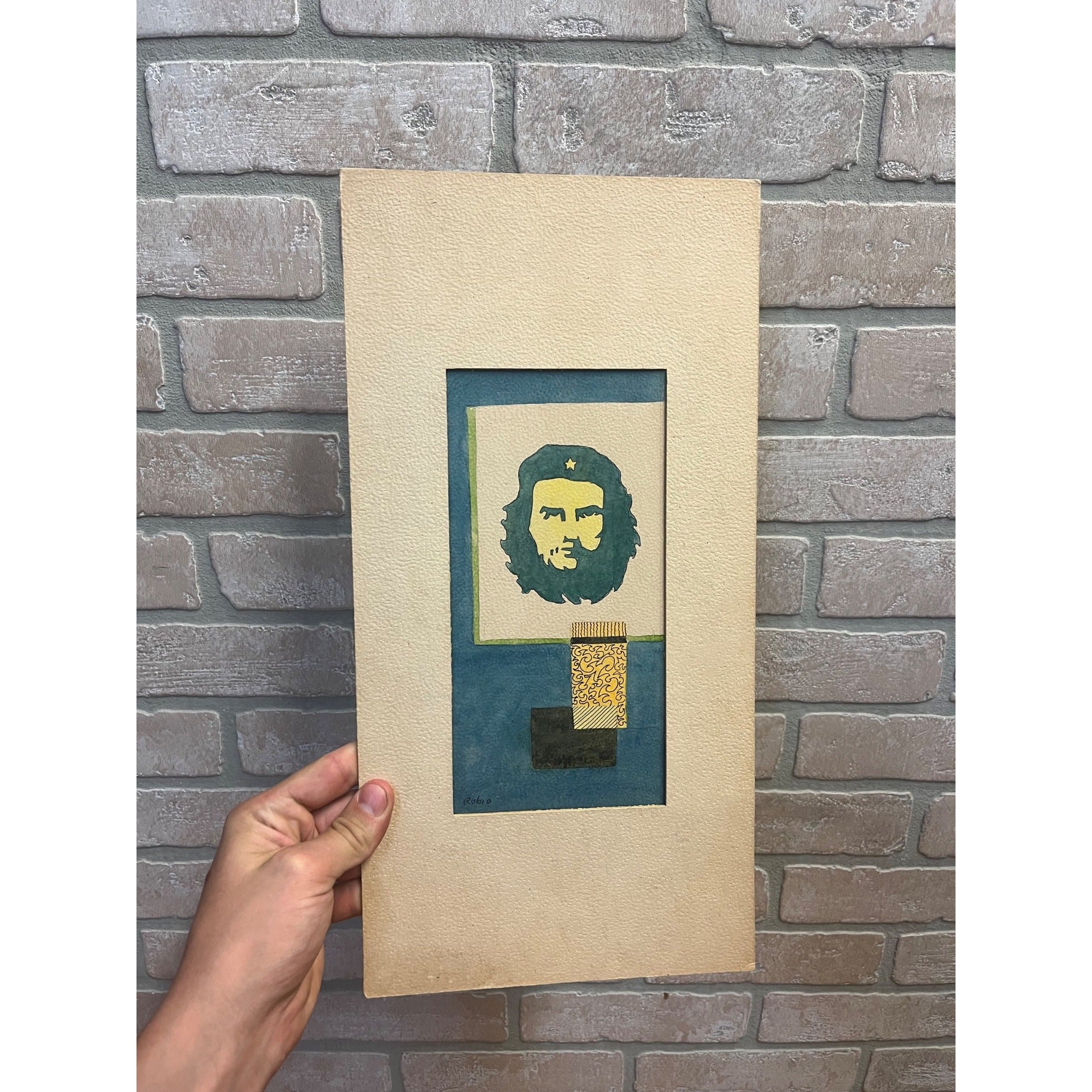 Original Watercolor Mixed Media Che Guevara Modernist Art Painting Poster Artist Signed