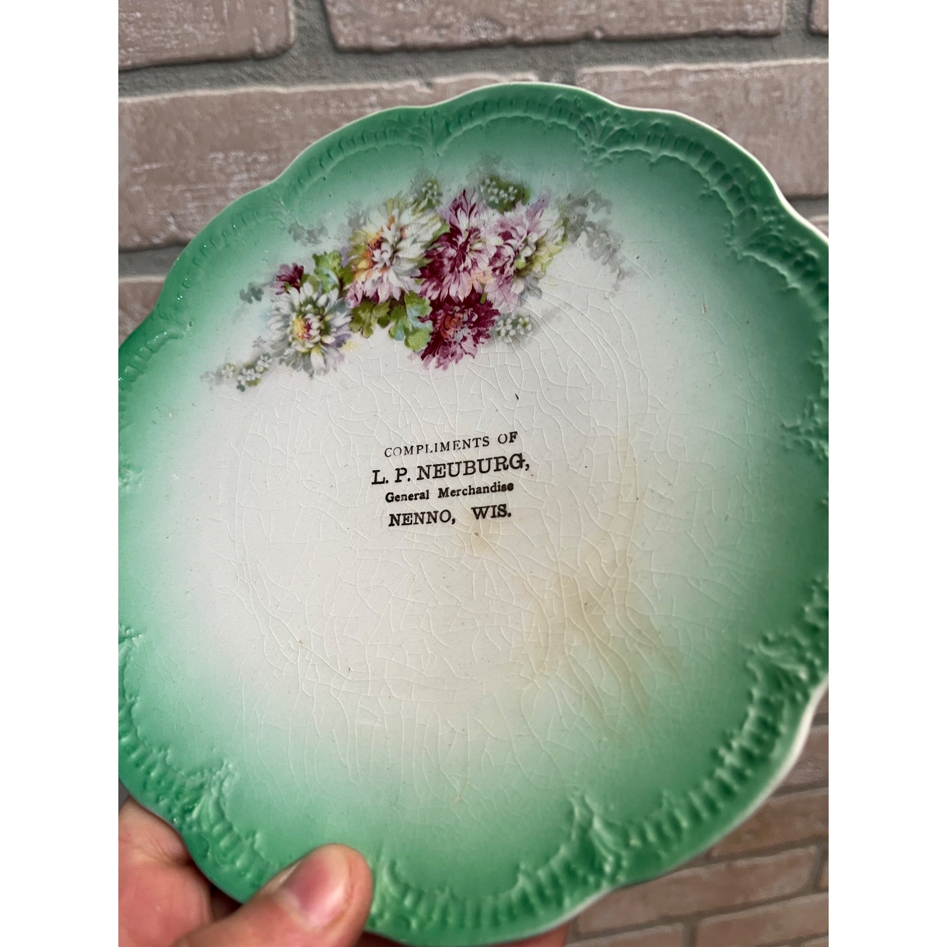 Vintage Neuburg General Store Advertising Plate Dish Nenno Wisconsin
