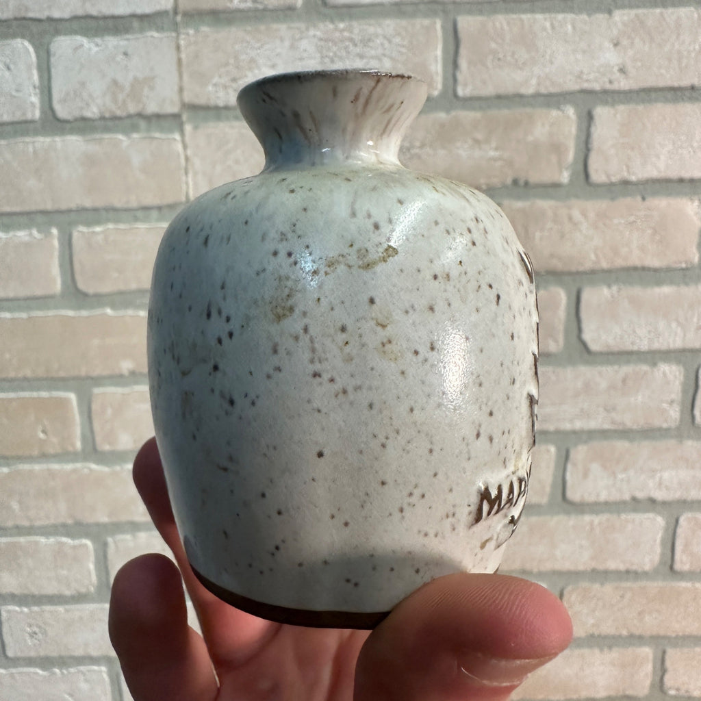Onion River Vermont Mini Maple Syrup Jug Pottery USA Stoneware Brown Speckled