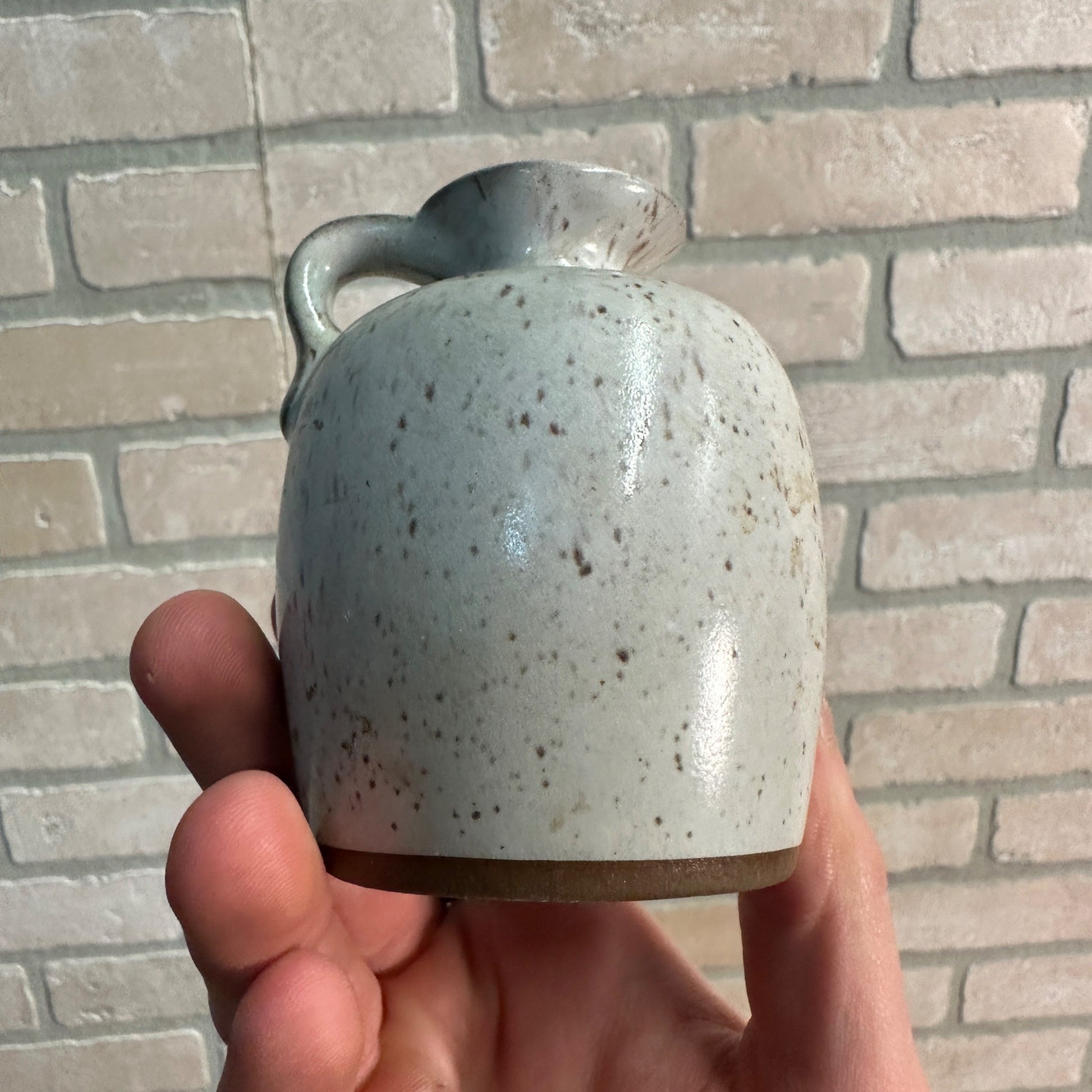 Onion River Vermont Mini Maple Syrup Jug Pottery USA Stoneware Brown Speckled