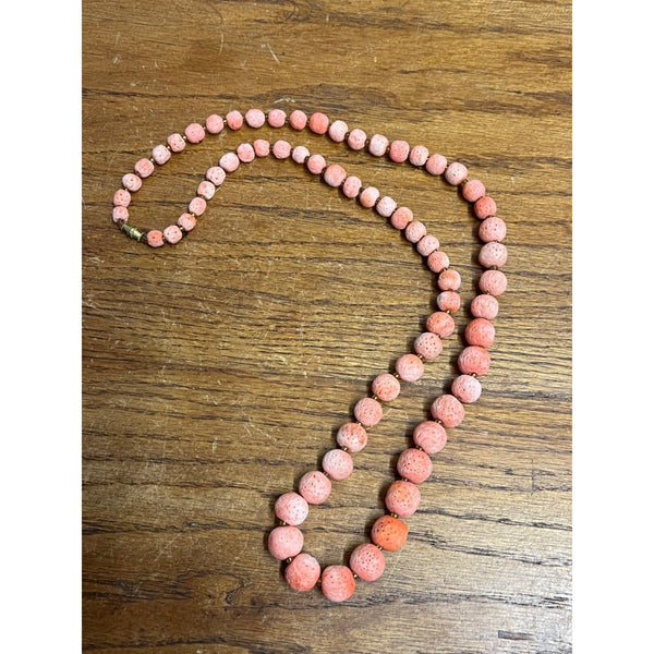 Vintage Very Old Light Pink Natural Sponge Coral Round Beaded Necklace