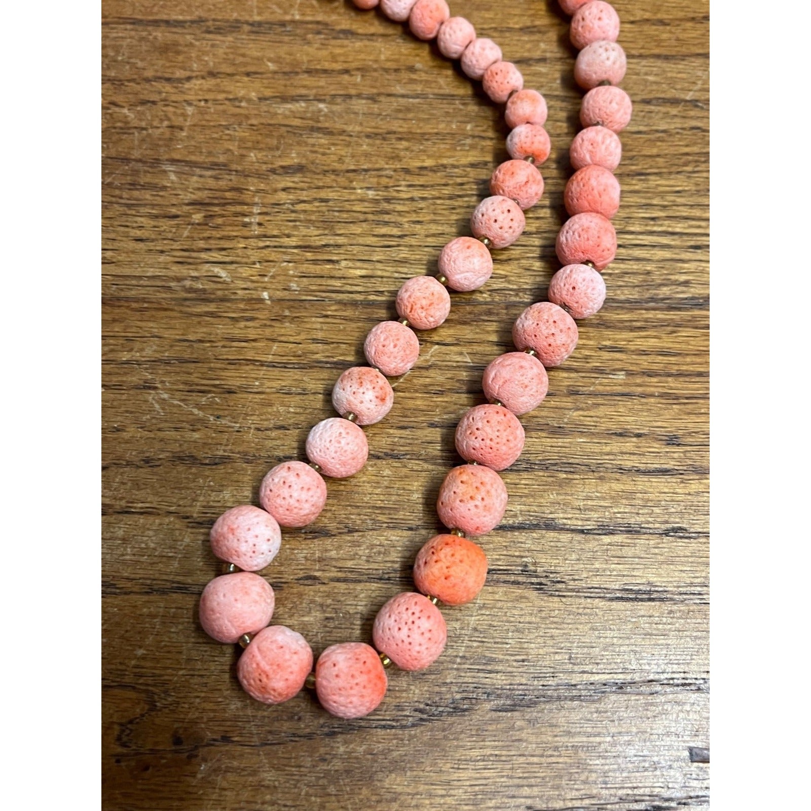 Vintage Very Old Light Pink Natural Sponge Coral Round Beaded Necklace