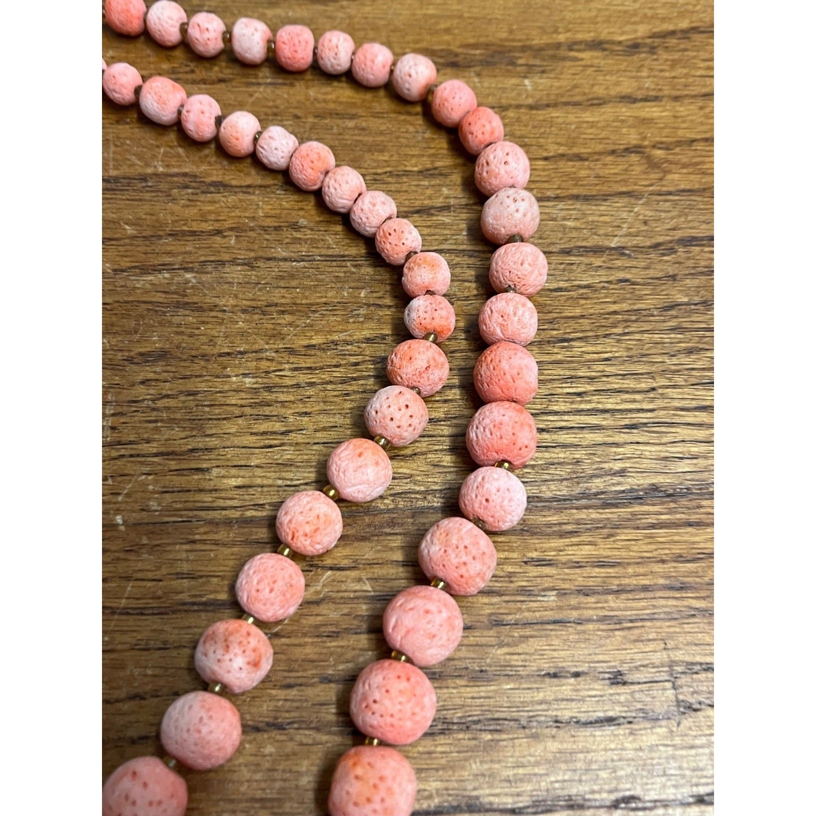 Vintage Very Old Light Pink Natural Sponge Coral Round Beaded Necklace