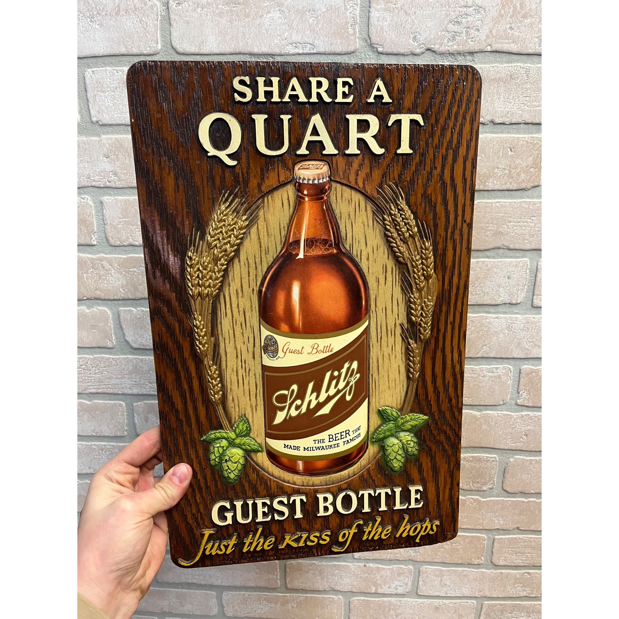 Vintage 1940s Schlitz Milwaukee Beer Guest Bottle Composition Advertising Sign