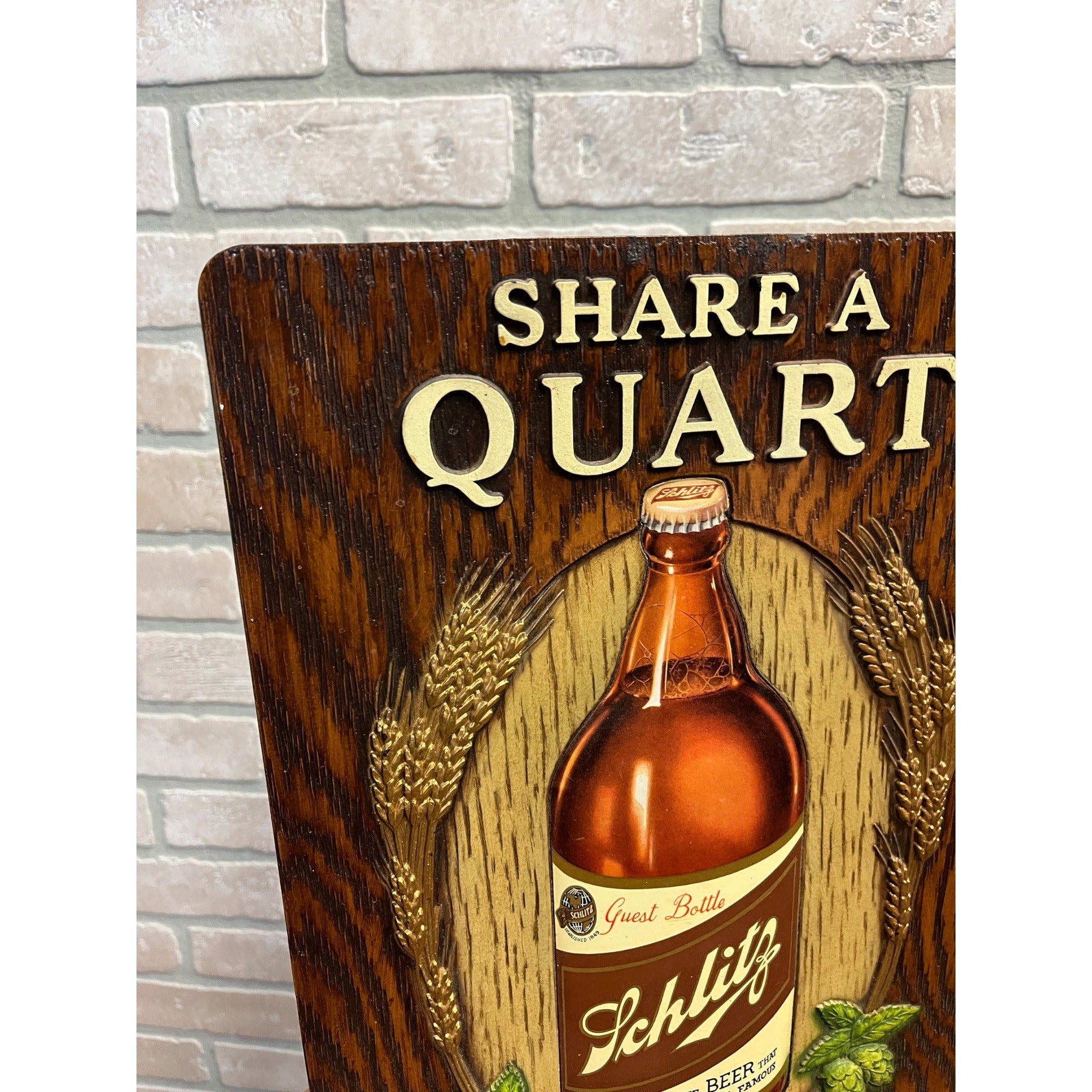 Vintage 1940s Schlitz Milwaukee Beer Guest Bottle Composition Advertising Sign