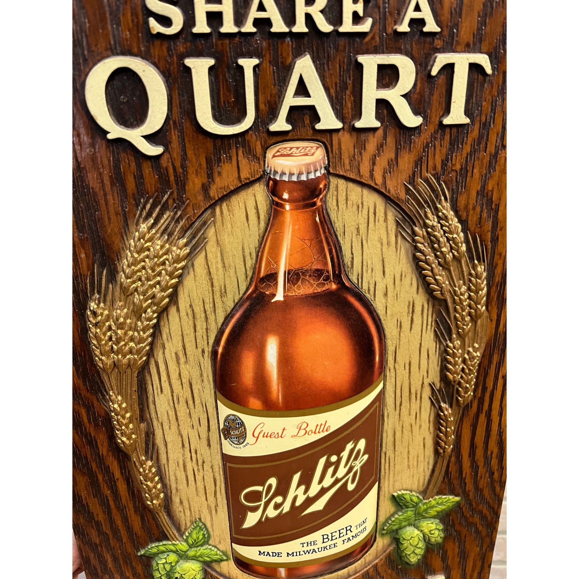 Vintage 1940s Schlitz Milwaukee Beer Guest Bottle Composition Advertising Sign