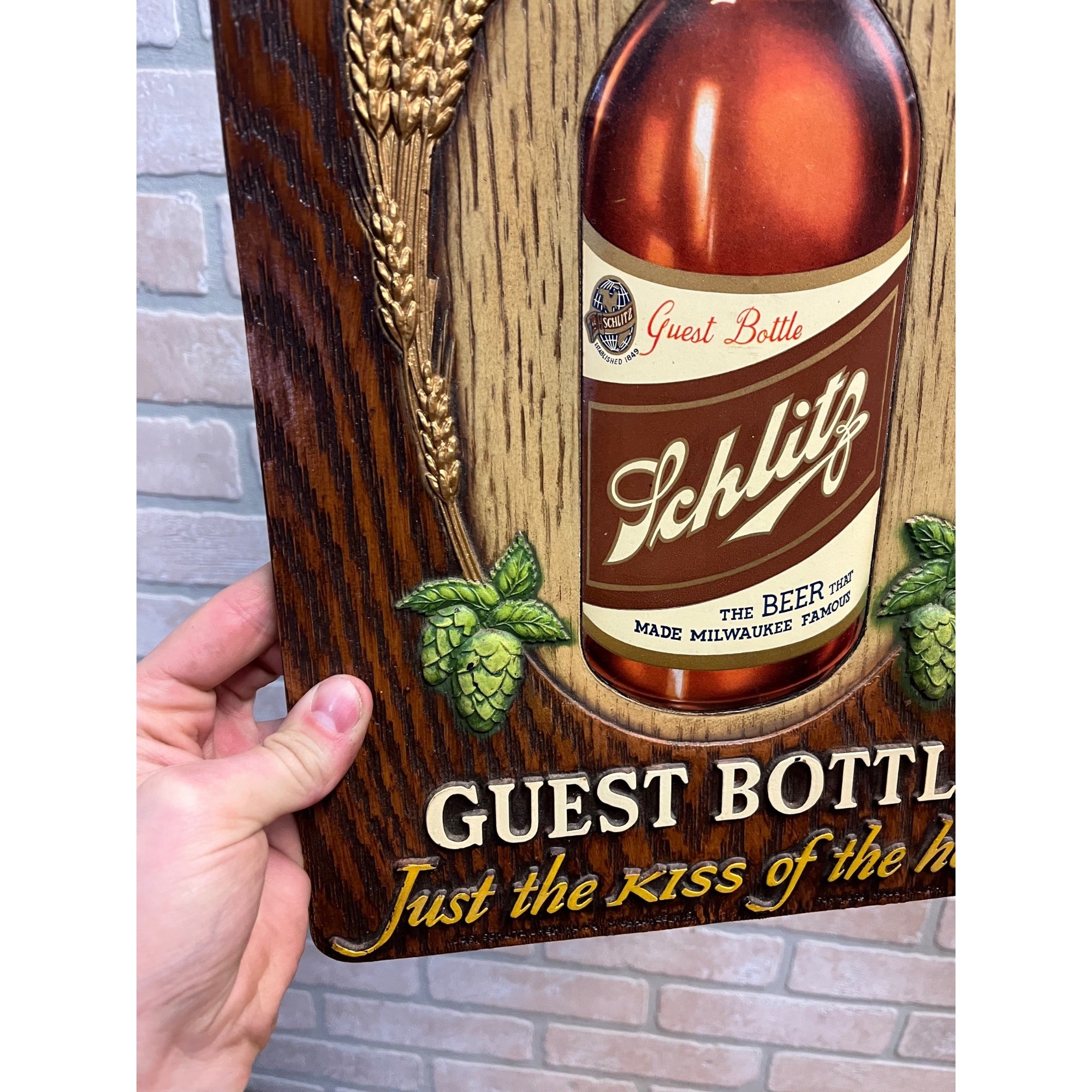 Vintage 1940s Schlitz Milwaukee Beer Guest Bottle Composition Advertising Sign