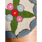 Antique Hand Hooked Wool Floral Rug Chair Pad Primitive Folk Art Round Table Mat 15"