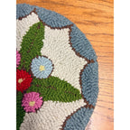 Antique Hand Hooked Wool Floral Rug Chair Pad Primitive Folk Art Round Table Mat 15"