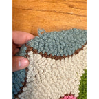 Antique Hand Hooked Wool Floral Rug Chair Pad Primitive Folk Art Round Table Mat 15"