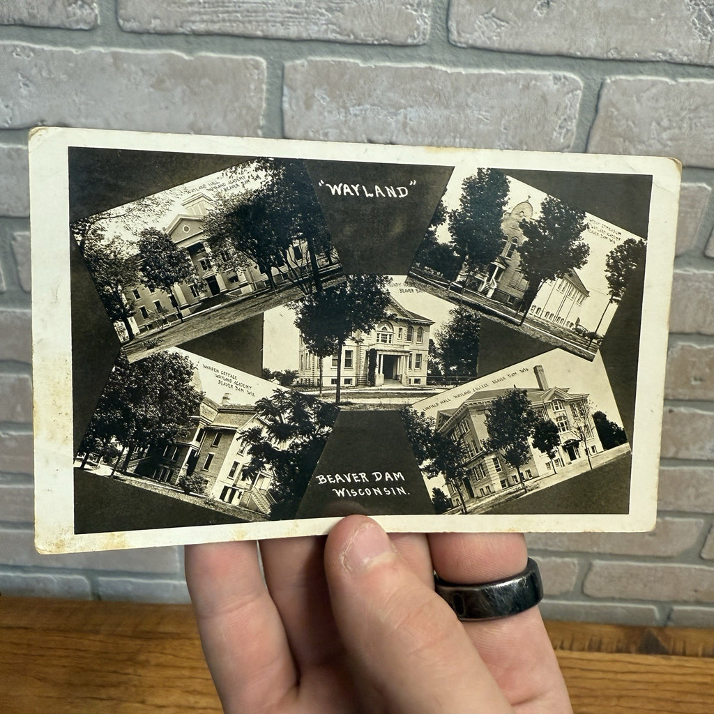 Real Photo Postcard Multiple Views of Wayland College in Beaver Dam, Wisconsin