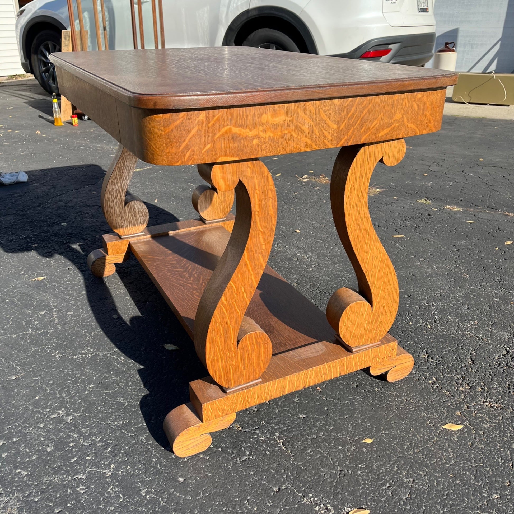 Antique Beautiful Oak Library Writing Desk Table Desk Hall Entry Empire
