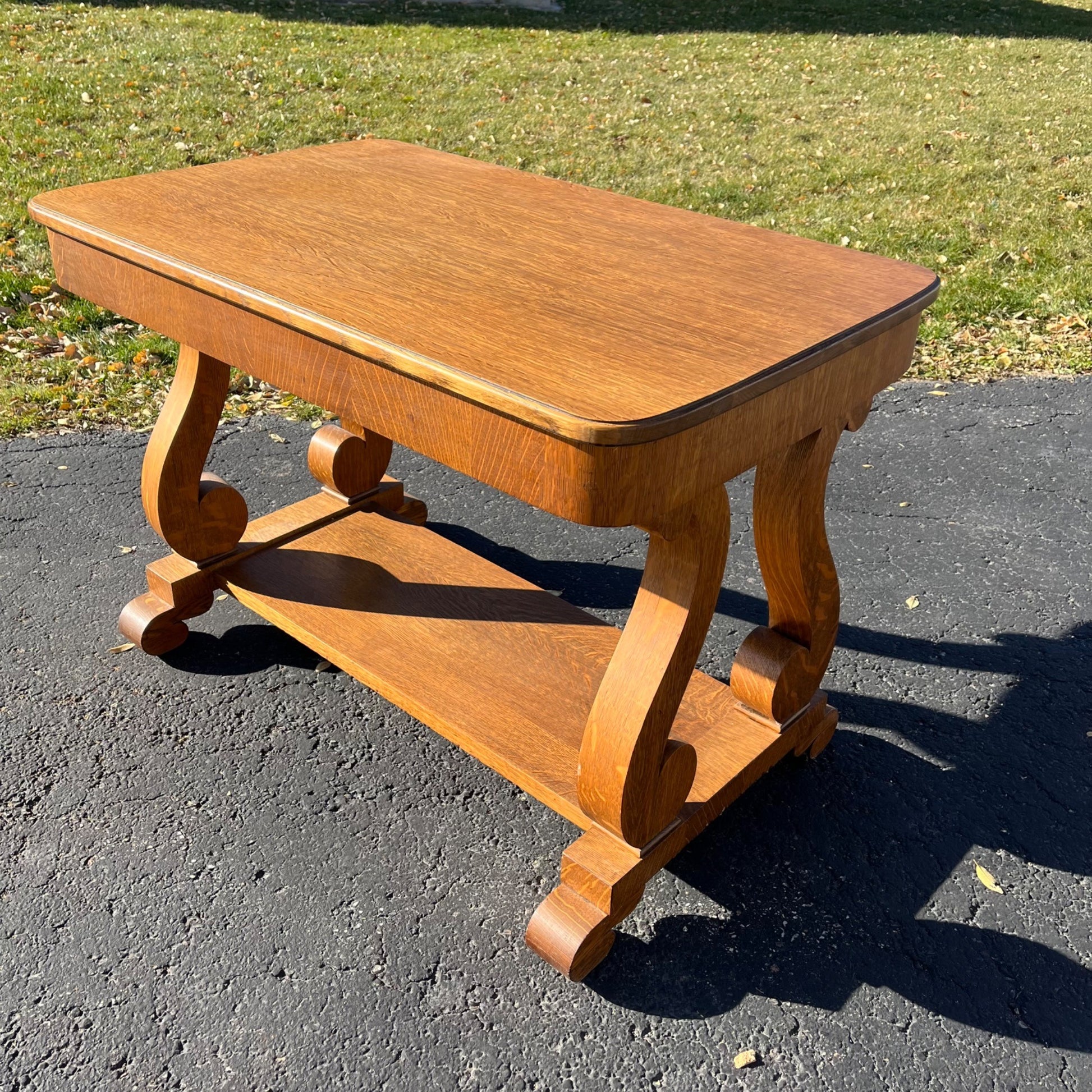 Antique Beautiful Oak Library Writing Desk Table Desk Hall Entry Empire