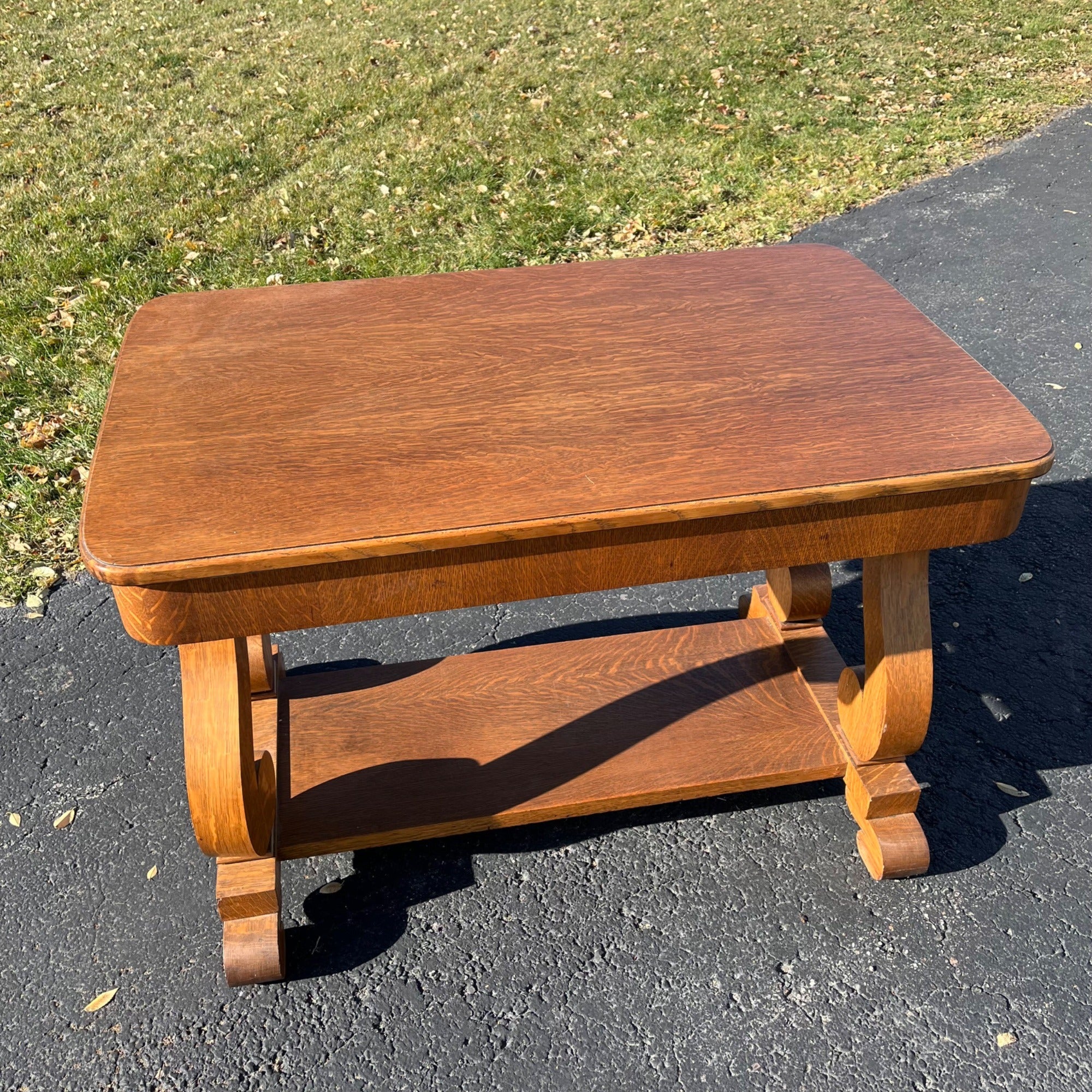 Antique Beautiful Oak Library Writing Desk Table Desk Hall Entry Empire