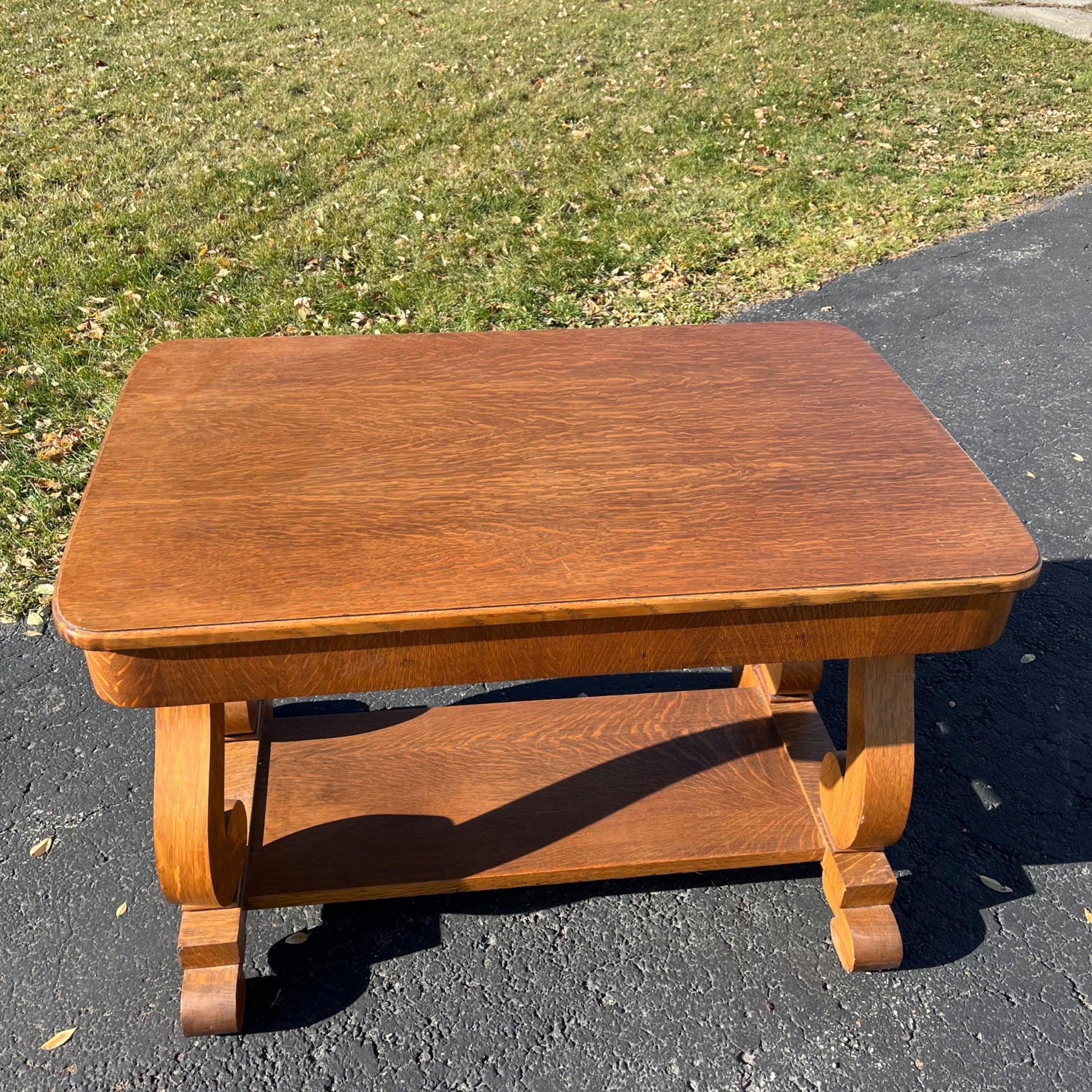 Antique Beautiful Oak Library Writing Desk Table Desk Hall Entry Empire
