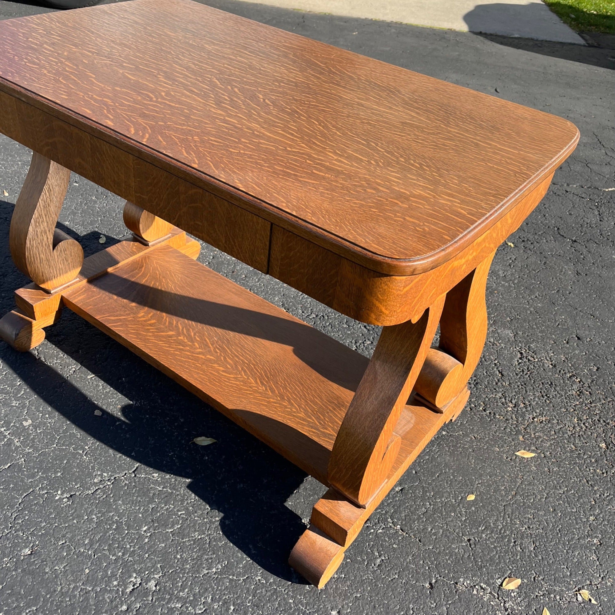 Antique Beautiful Oak Library Writing Desk Table Desk Hall Entry Empire