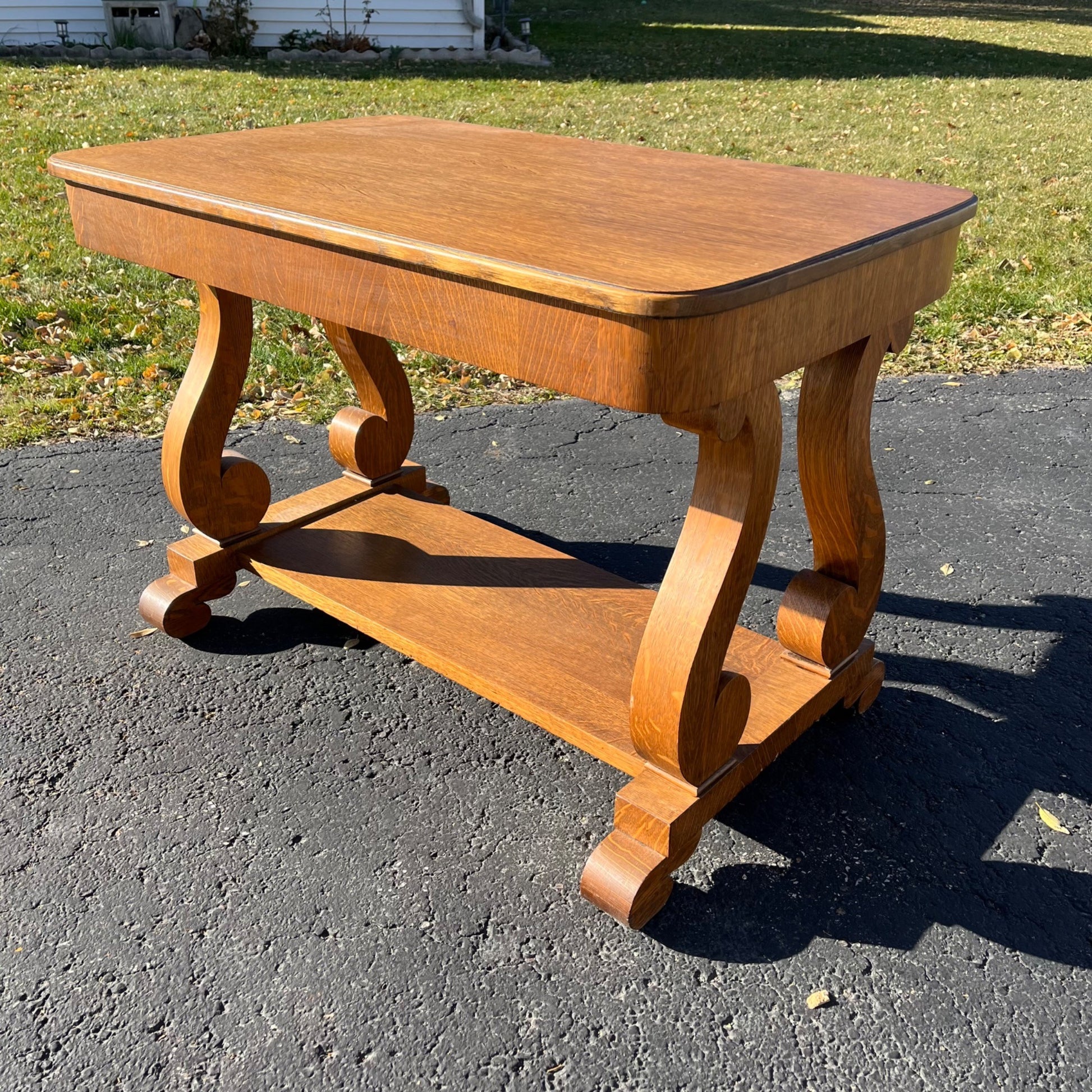 Antique Beautiful Oak Library Writing Desk Table Desk Hall Entry Empire