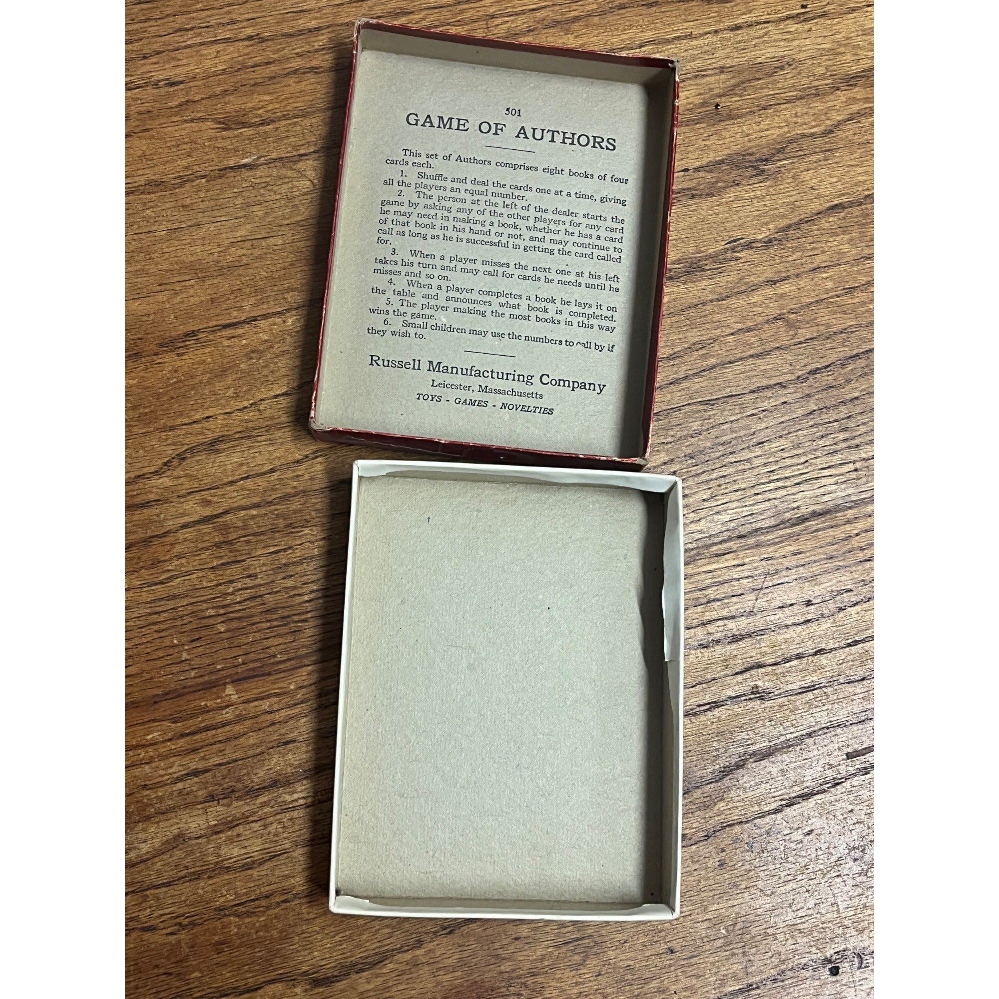 Vintage Game of Authors Russell MFG. Co. Leicester Massachusetts Empty Box Collectible Circa 1920