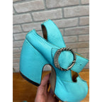JOHN FLUEVOG Turquoise PREPARE Platform Mary Jane Heels Shoes Size 8-1/2 -- 8.5