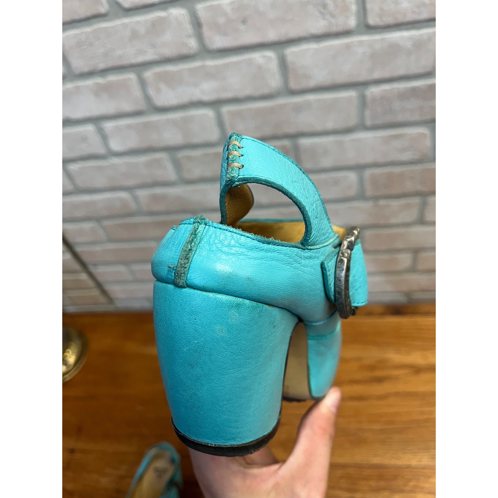 JOHN FLUEVOG Turquoise PREPARE Platform Mary Jane Heels Shoes Size 8-1/2 -- 8.5