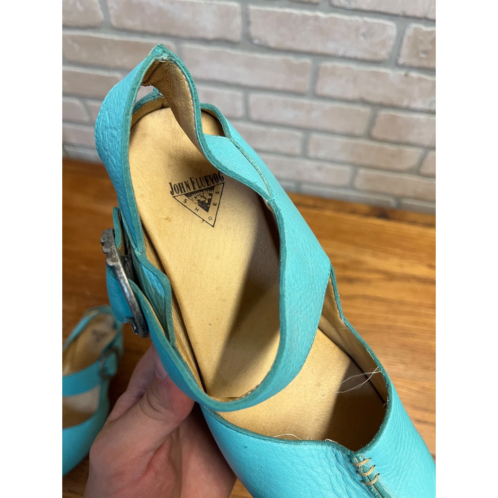 JOHN FLUEVOG Turquoise PREPARE Platform Mary Jane Heels Shoes Size 8-1/2 -- 8.5