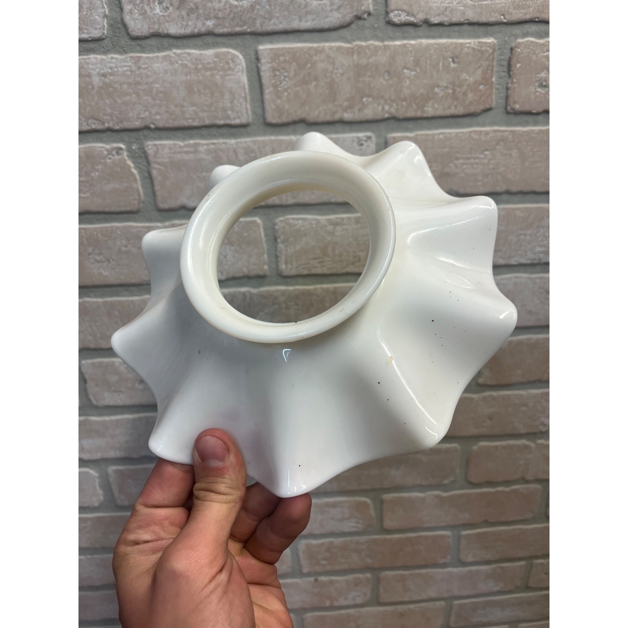 Antique Vintage White Milk Glass Oil Lamp Chimney Ruffled Petticoat 8" Dia x 3" Hole