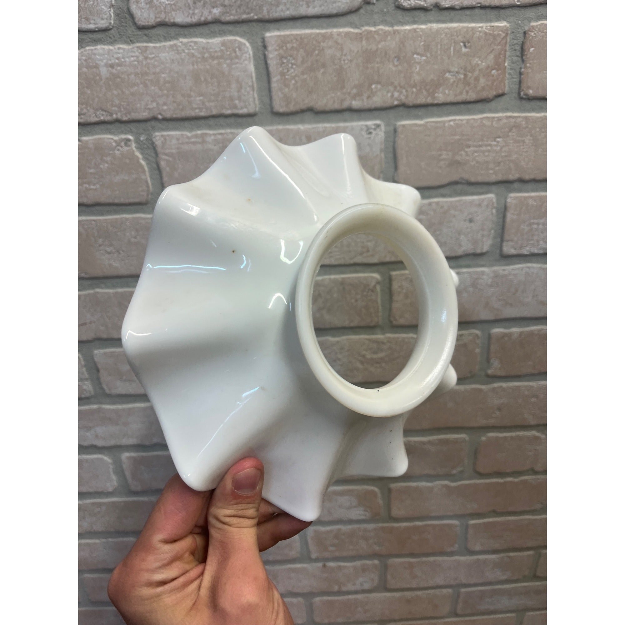 Antique Vintage White Milk Glass Oil Lamp Chimney Ruffled Petticoat 8" Dia x 3" Hole